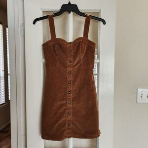 Hollister Brown Corduroy Button-Front Mini Fall Dress Small